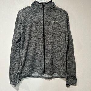 Nike Dri-Fit Running Jacket Small Hooded Gray Heather Full Zip Long Sleeves